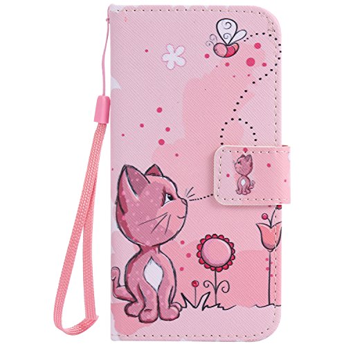 Feeltech Samsung Galaxy S6 Edge Hülle PU-Leder und Brieftasche Bunte Muster Fall mit Magnetverschluss, Hybrid-Kickstand mit Stand-Funktion, schlagen Sie schützende weiche TPU Stoßstangenabdeckung und Kreditkartenhalter für Samsung Galaxy S6 Edge Handgelenk Bügel-Buch-Art-Geldbeutel-Tasche mit 2 In 1 Berühren Sie Stift – Rosa Katze - 2