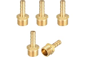sourcing map 5 Stück Schlauchtülle Messing Schlauchanschluss Schlauchverbinder Stecker Adapter Schlauchadapter 6mm Widerhaken x G1/4 Außenrohr
