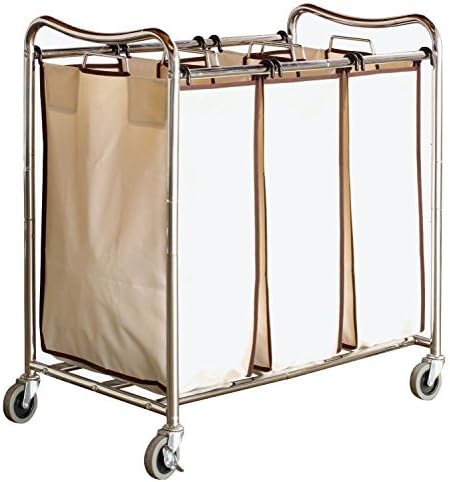 Heavy-Duty 3-Bag Laundry Sorter Cart Hamper Organizer by AUEY