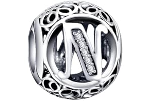 BEEUVIP Ciondolo con Lettera Dell'alfabeto in Argento Sterling 925 Charm Bead con A alla Z Pendente con Zirconia Cubica Compatibile con Pandora e Europei Bracciale Collane da Donna