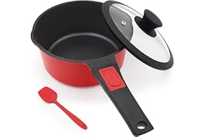 Bobikuke Casserole 20cm avec couvercle, 2.5L Casserole à manche antiadhésif avec poignée amovible, au four et au lave-vaisselle (Rouge-Noir)