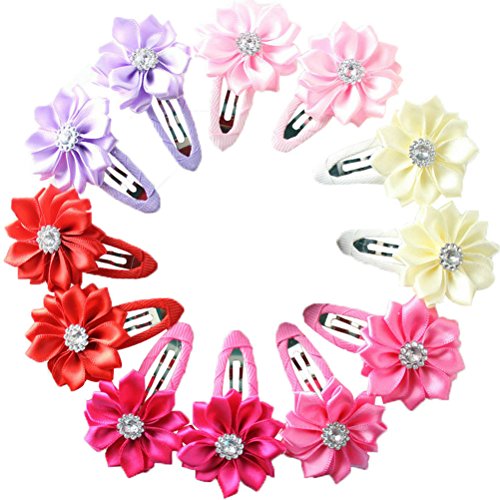 Baby Beauty Hair Bows Clips Pins Toddler Infants Kids Girls Boutique Accessories Grosgrain Ribbon headdress (single flowers 4cm-12pcs)