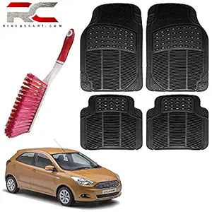 Riderscart PVC Rubber Foot Anti- Slip Car Mat with Cleaning Hard Bristles Brush for Ford Figo (Black)