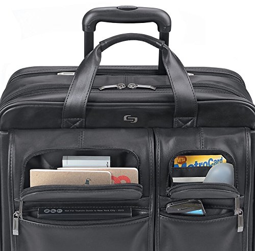 Classic Leather Rolling Case, 15.6“, 17 x 8 x 13 1/2, Black, Sold as 1 Each - 3