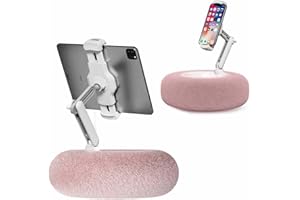 Duvetset Tablet Stand with Pillow, Kindle Holder, Compatible with 4.7"-13" Phone/Tablet, iPad, iPhone, Google, Kindle, 360°Adjustable Phone Holder for Bed with Soft Plush Fabric, Detachable Bowl, Pink