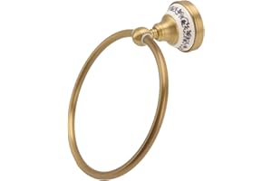 Jeanoko Handtuchring Badewannenhand Antik-Messing-Finish Wandmontierter Badezimmer-Handtuchhalter mit Blauem und Weißem Porzellan-Aufkleber