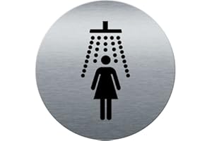 AUA SIGNALETIQUE - Plaque de porte Aluminium brossé imprimé AluSign Ø 85 mm - épaisseur. 3 mm - Double Face adhésif au dos (Douche femme)