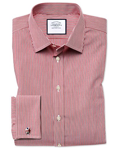 Slim Fit Non-Iron Bengal Stripe Red Cotton Formal Shirt Double Cuff by Charles Tyrwhitt