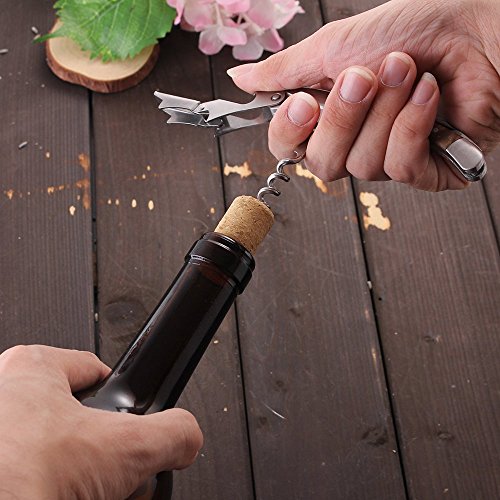 Korkenzieher -Smaier Premium Rosenholz Kellner Griff All-in-one-Wein-Öffner, Flaschenöffner und Folienschneider – Best Bar Weinzubehör und Geschenke - 5