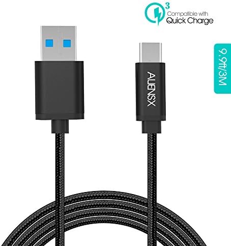 USB Type C Cable, ALIENSX 9.9FT/3M Nylon Braided Type A to Type C (USB C to USB A) Cable Hi-speed Charging Data Transferring Cable for New Macbook Pro , One Plus 2/3, Nokia N1, Google ChromeBook Pixel, Nexus 6P/5X,Huawei p10 Mate 9 (Black)