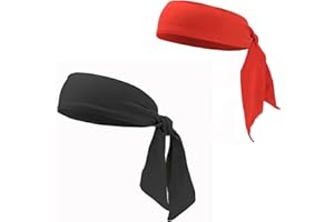 STREEHERJJKEA1 Diadema Deportiva Unisex Headband Tie Headband Sweatband Cabeza Headband Deportes Stretchy Turbante para Mujeres Hombres Yoga Tenis Bicicleta Correr Baloncesto Trotar balón fútbol Rojo Negro 2 Piezas