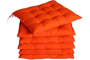 Detex Set 6pz Cuscini per Sedia 45x45x5cm con Lacci Effetto Visco Interni Esterni Cuscino Coprisedia Arancione