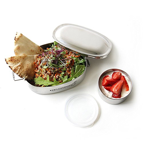 ECOlunchbox Oval, 2-teilige Brotdose aus Edelstahl mit separater, auslaufsicherer Runddose | Lunchbox | Bento Box - 2