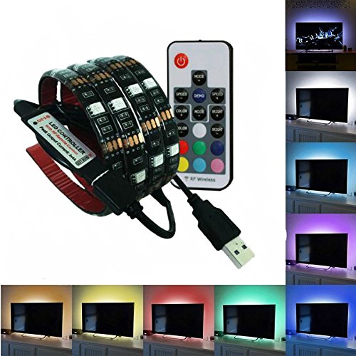 Preisvergleich Produktbild TKSTAR TV Hintergrundbeleuchtung,9.84ft LED-Hintergrundbeleuchtung mit Fernbedienung, Hintergrundbeleuchtung TV USB Powered LED-Streifen RGB-Farbbeleuchtung für TV Bildschirm und Computer Monitor