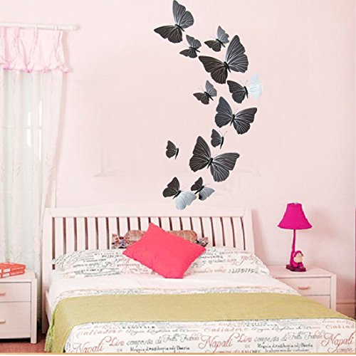 joyliveCY 3D Schmetterlinge im 3D-Style 12-Stück Wanddekoration mit Klebepunkten zur Fixierung Schwarz - 6