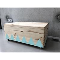 Holz Spielzeugkiste Mint - Rollen Triangel skandinavisch mit Deckel - Groß