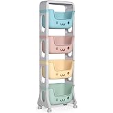 Toy Storage Basket Kids Room Organizer Storage Box Hobby Organizer 4 Tiers with Wheels with Brakes