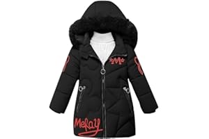 linboo Manteau Fille Doudoune Chaud Veste Hiver Blouson Enfant à Capuche Fourrure mi Long Parka Epaisse Vêtements de Ski