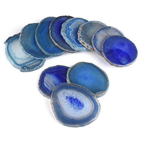 QGEM 4pics natürlich Achatscheibe Untersetzer Getränke-Untersetzer Glasuntersetzer unregelmäßige healing Kristall Agate Dekoration Getränk-Geschenk set 6.5*7.5cm(blau) - 3