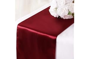HEMEIREN 5 Pack Satin Table Runner, 12 x 108 Inch,Premium Silk Table Runners, Chair Sashes Bow, Washable Table Runners for Wedding Party Events Decoration,Birthday, Banquets (Burgundy Red)