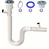 G&Uuml;&Ccedil;L&Uuml; Lavabo i&ccedil;in esnek tahliye hortumu, &ccedil;ift &ccedil;amaşır makinesi, bulaşık makinesi &ndash; sifon &ndash; 1 1/4 in&ccedil; x 32 mm banyo &ndash; gider bo