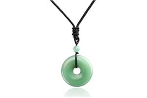 JSDDE Natural Crystal Donut Pendant Necklace Reiki Healing Stone Lucky Coin Necklaces for Women Men Gift