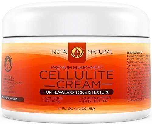 InstaNatural Cellulite Cream With Caffeine & Retinol - Firming Lotion and Dimple Remover for Legs, Arms, Stomach, Buttocks and More - No Wrap Needed - With Jojoba Oil and Vitamin E - 4 OZ