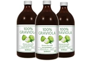 GRAVIOLA.DE 3 x 100% ZUMO DE GUANÁBANA - sin filtrar y vegano (3 x 500 ml), hecho de puré de graviola al 100%. Compra ventaja. Graviola. Soursop. Corossol. Stachelannone.