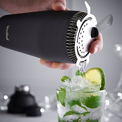 VonShef Edelstahl Manhattan Cocktail Set mit gedrehtem Barlöffel, Hawthorne-Sieb, 25ml/ 50ml Messbecher, Holz-Stößel, 550ml Shaker & Rezeptbuch – Matt Schwarz, Zwei Jahre KOSTENLOSE Gewährleistung - 3