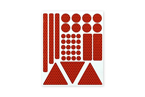 Preisvergleich Produktbild Hochwertige Reflektoren Sticker Aufkleber 36 Stück selbstklebend stark reflektierende Reflexfolie Leuchtaufkleber von 3M - Set zur Sicherheits-Markierung von Kinderwagen, Fahrrad, Schulranzen, Rollstuhl, Gehhilfen, Helme in rot