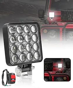 FABTEC Bike LED Focus Beam Fog Light 16 LED 3D Lens Square Light Off-Roading With On-Off Switch for All Bikes light (Pack of 1)