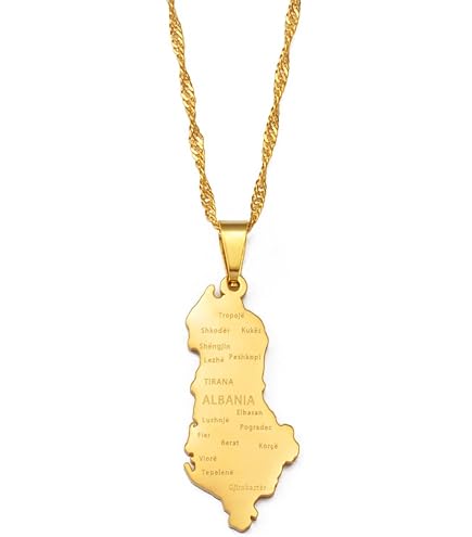 Collana Con Ciondolo Con Mappa,Collana Con Ciondolo A Forma Di Mappa Dell' Albania - Ciondolo Con Bandiera Etnica Lucida Con Mappa Dell'Albania,Gioielli Con Mappa Patriottica Per Regalo Di Coppia