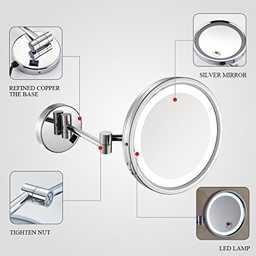 GuRun Wand LED Kosmetikspiegel Beleuchtet 10 Fach Vergroesserung,durchmesser 25cm,verchromt M1807D(25CM,10X) - 3