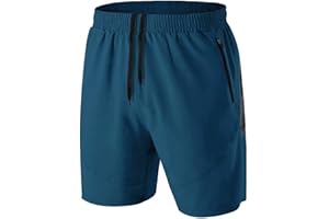 HMIYA Pantalones Cortos Hombre Running Transpirable Shorts Deportivos Secado Rápido Pantalón Correr con Bolsillo con Cremallera