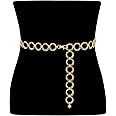 Excefore Metal Waist Chain for Women Girls, Adjustable Body Link Belt, Fashion Belly Jewelry Lady's Polished O-Ring, All Over Links Metal Link Chain for Jeans Dresses (Gold)