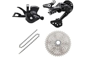 JGbike Compatible 10 Speed MTB 4pc groupset for Shimano Deore M4100: Right Shift Lever,Long Cage Rear Derailleur, 11-42T Cassette or Sunrace 11-46T Cassette, KMC X10 Chain