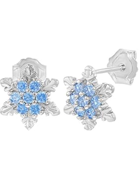 In Season Jewelry Mädchen Teens - Ohrstecker Ohrringe Schneeflocke 925 Sterling Silber Blau CZ Zirkonia