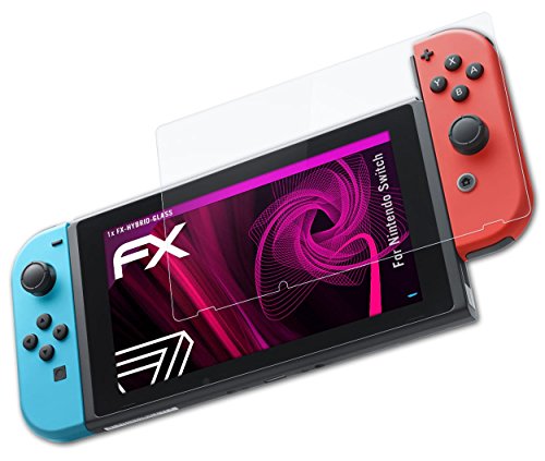 atFoliX Glasfolie kompatibel mit Nintendo Switch Panzerfolie, 9H Hybrid-Glass FX Schutzpanzer Folie