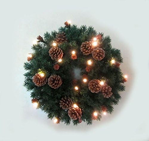 Christmas Pine With Pine Cone Effect LED Light Up Wreath Battery Operated