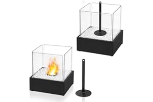 YUENFONG Kominek stołowy na bioetanol, kominek stołowy, na taras, ze stali nierdzewnej i szkła z blokadą płomienia, do użytku wewnątrz i na zewnątrz, na balkon, do salonu (typ D, prostokątny)