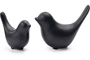 Tibeoyad 2 Stück Kleine Vögel Statuen, Keramik Vogel, Moderne Tier Vogel Skulpturen für Landschaft Garten Home Office Desktop Display Dekor (Schwarz)