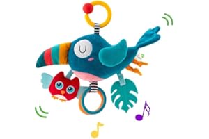 DECODEKO Juguetes Bebes 0-12 Meses: Juguete Colgante con Música para Cochecito/Cuna/Asiento de Automóvil, Juguetes Sensoriales para Bebés de 6 Meses, Regalo Ideal para Bebe Recién Nacido (Loro)