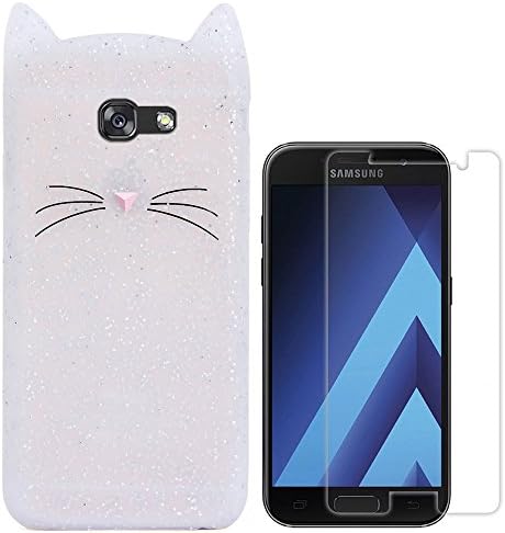 Hcheg 3D Silicone Protective Case Cover for Samsung Galaxy A5 (2017) Cover cat Design (Clear Crystal) Case Cover + 1X Screen Protector