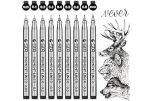 ARIEL-GXR Fineliner, GXR Fineliner Penne Nero Pigment Liner Micro Penne da Disegno, Pennarelli Punta Fine per Schizzi Disegno Comic Manga Scrapbooking Calligrafici (9 Pezzi)