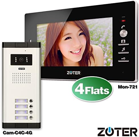 SOTER SECURITY® Wired 7" Inch LCD Color Screen Monitor 600TVL Camera Video Door Bell Phone Intercom Access Control Home Gate Entry Security Kit System for 4 Families Apartment