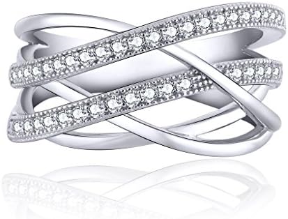 JO WISDOM Silver Ring, 925 Sterling Silver Crisscross Engagement Ring with AAA Cubic Zirconia for Women