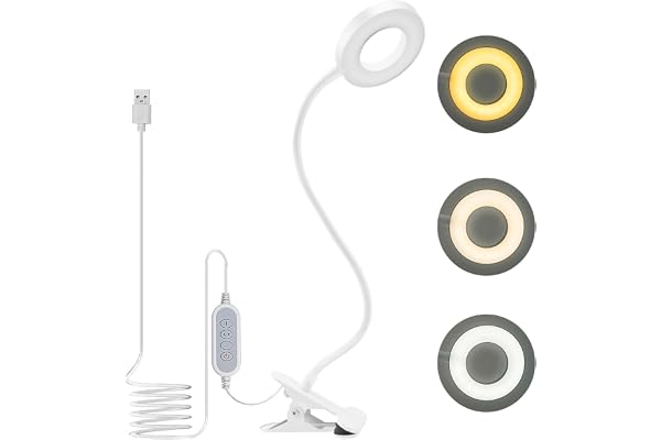 dowowdo 48 LEDs Lampe de Lecture Clipsable Luminosité Réglable Lampe de Bureau Pince pour Lit USB pour Étude et Travail, Blanc
