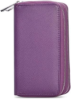 BANGBO PU Leather Double Zipper Clutches Handbag Wallet Purse with Lichi Grain, Card Slot Phone Holder for Cell Phone IPhone 7/7 Plus/SE/6S/6 Plus/5S and Samsung Galaxy S8/8 Plus/S7/S6, Purple