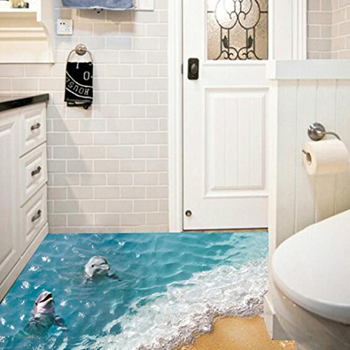 Ouneed® Wandaufkleber Wandtattoo Wandsticker , 3D Strand-Sommer-Fußboden-Wand-Aufkleber-entfernbare Wandabziehbild-Vinylkunst-Wohnzimmer-Dekore (B) - 3