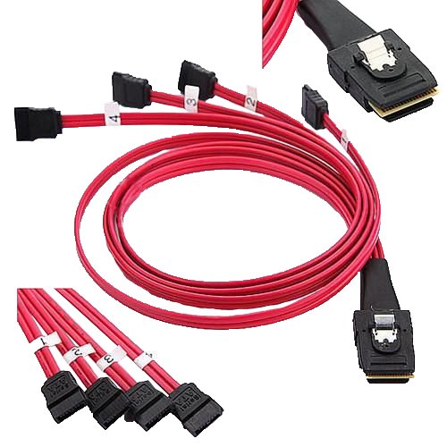 SODIAL (R) Mini 10 Gbps SAS 4i SFF-8087 36-Pin zu 4 SATA 7 Pin HDD Festplatte Splitter Kabel - 5